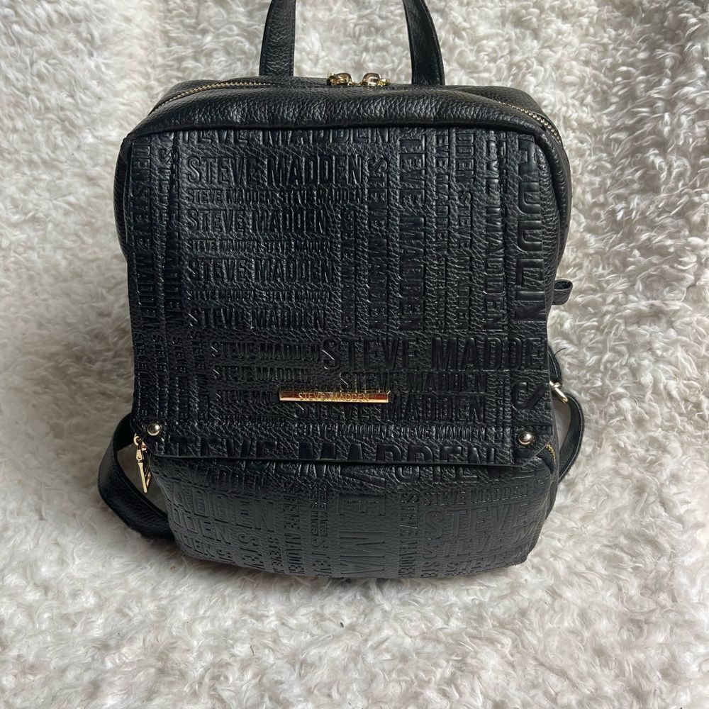 Steve Madden Black synthetic embossed small backpack gold tone hardwares. - Picture 3 of 16